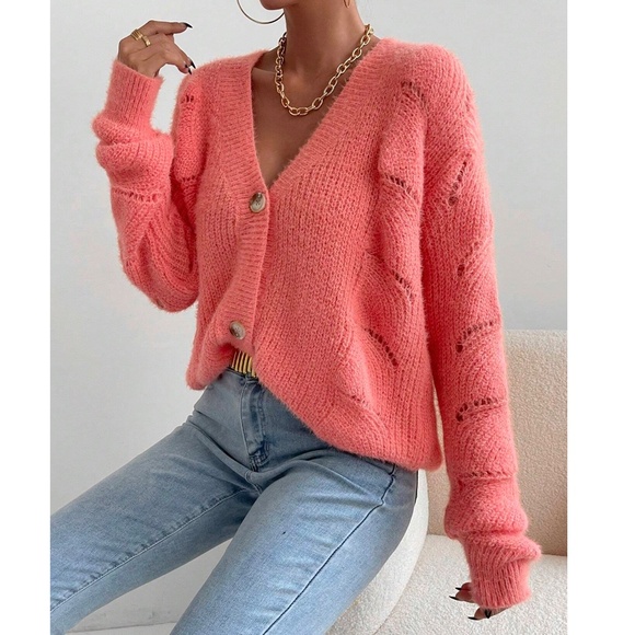 Classic Coral Button Down Loose Fit Cardigan - Picture 3 of 9